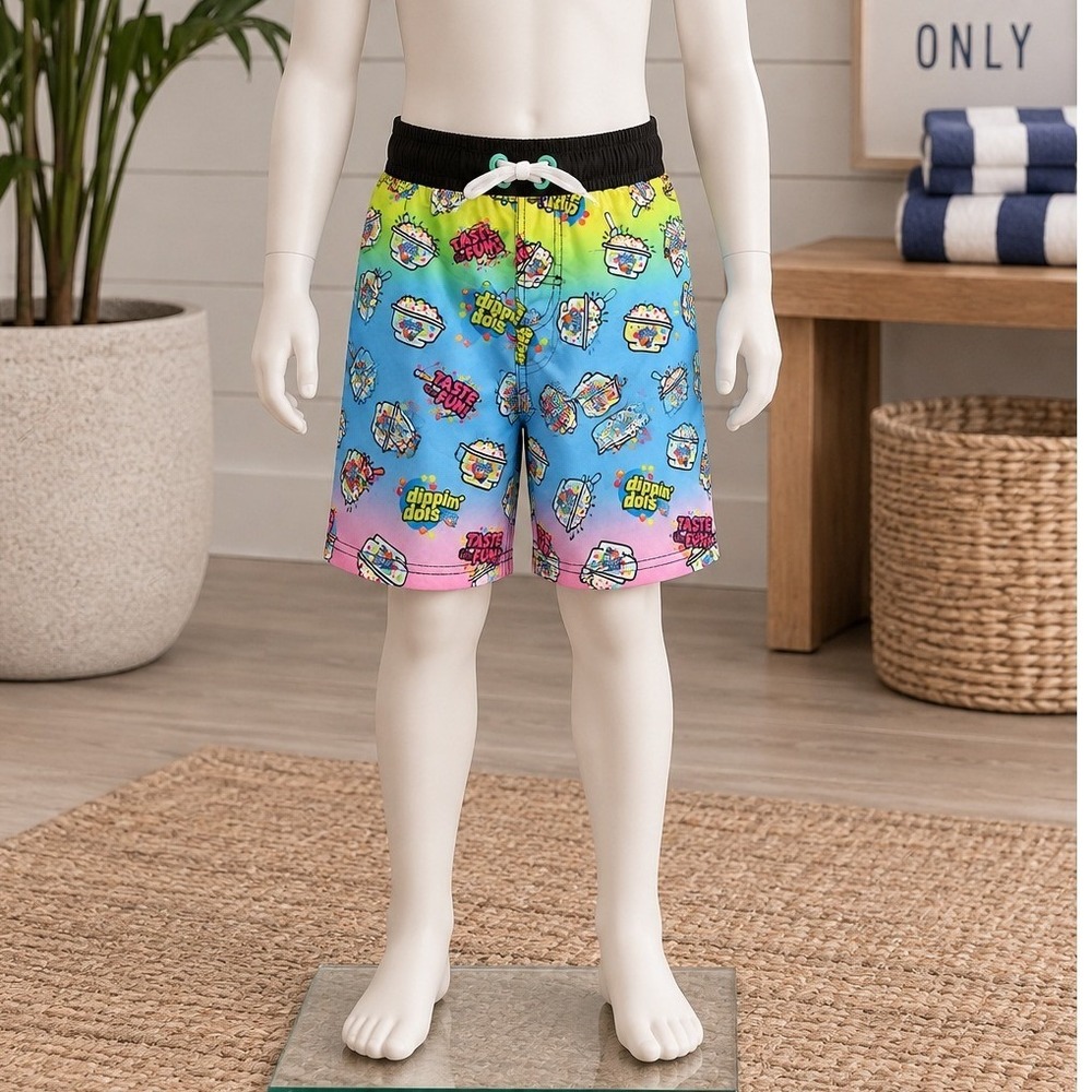 Dippin Dots Boys Swim Shorts Rainbow Ombre Ice Cream Graphic Print Size 6/7